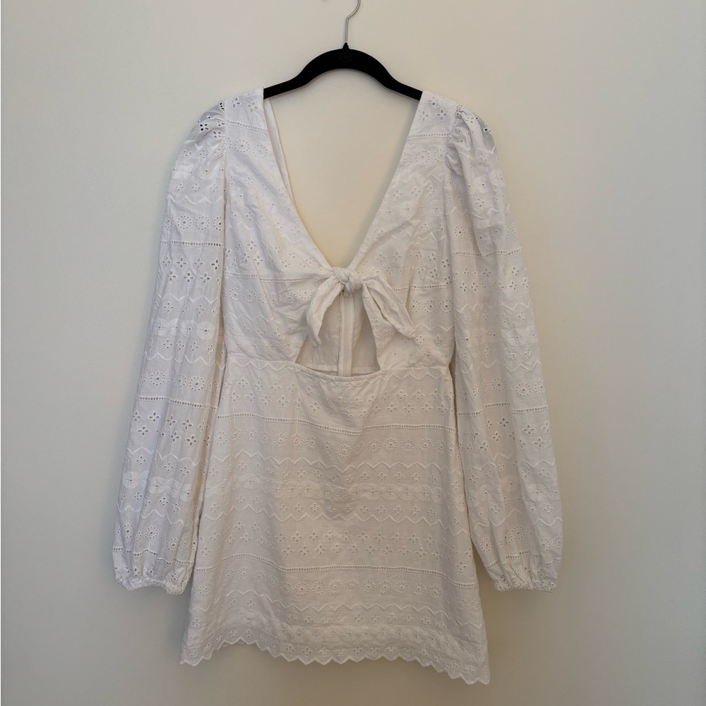 Tularosa White Eyelet Dress with Delicate Bow